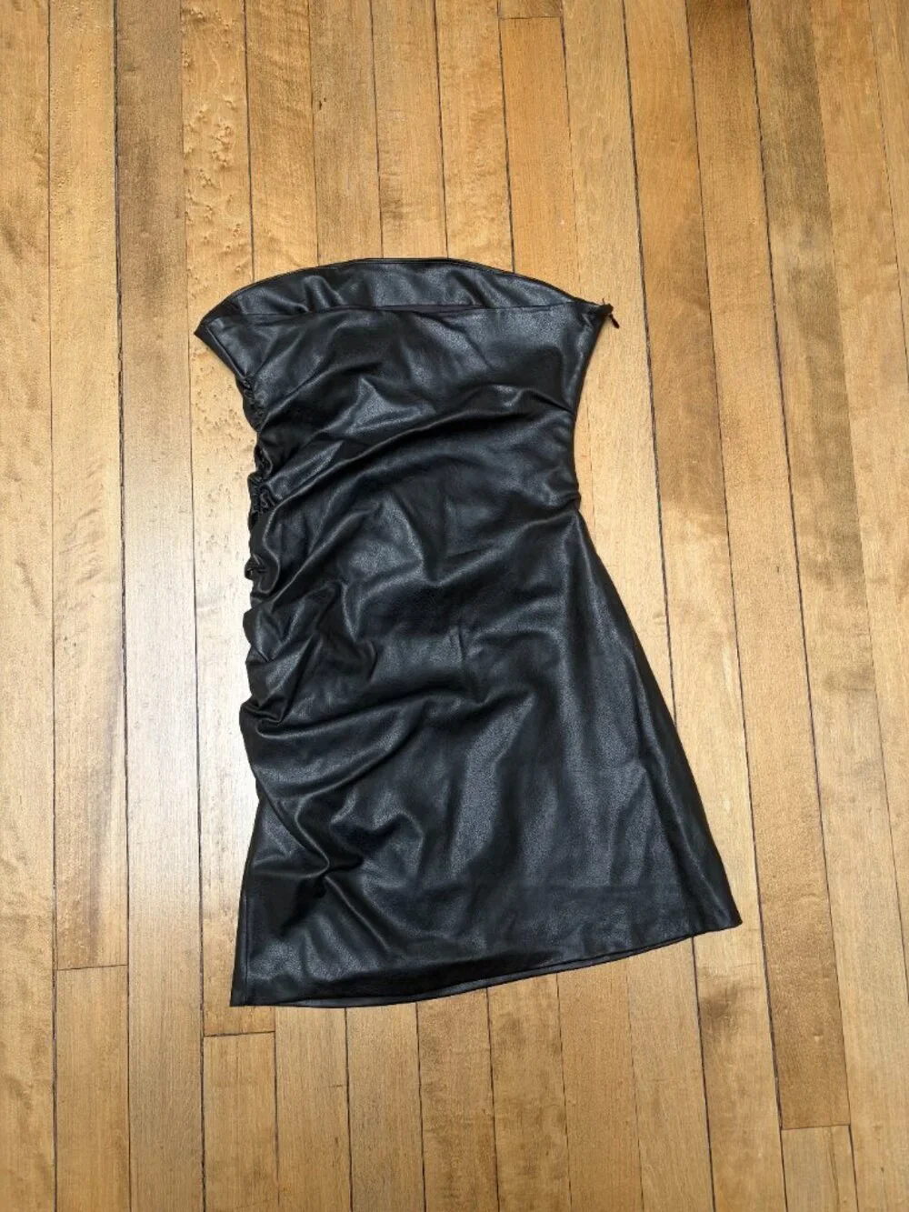 Faux Leather Ruched Strapless Dress - Picture 4 of 4